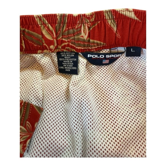 POLO SPORT Ralph Lauren Floral Red Cotton Nylon Boardshorts Swim Trunks Men's L - Picture 3 of 9